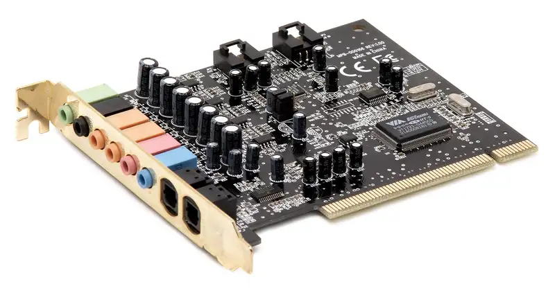 A PC sound card with its audio chip, the kind of hardware an audio driver controls