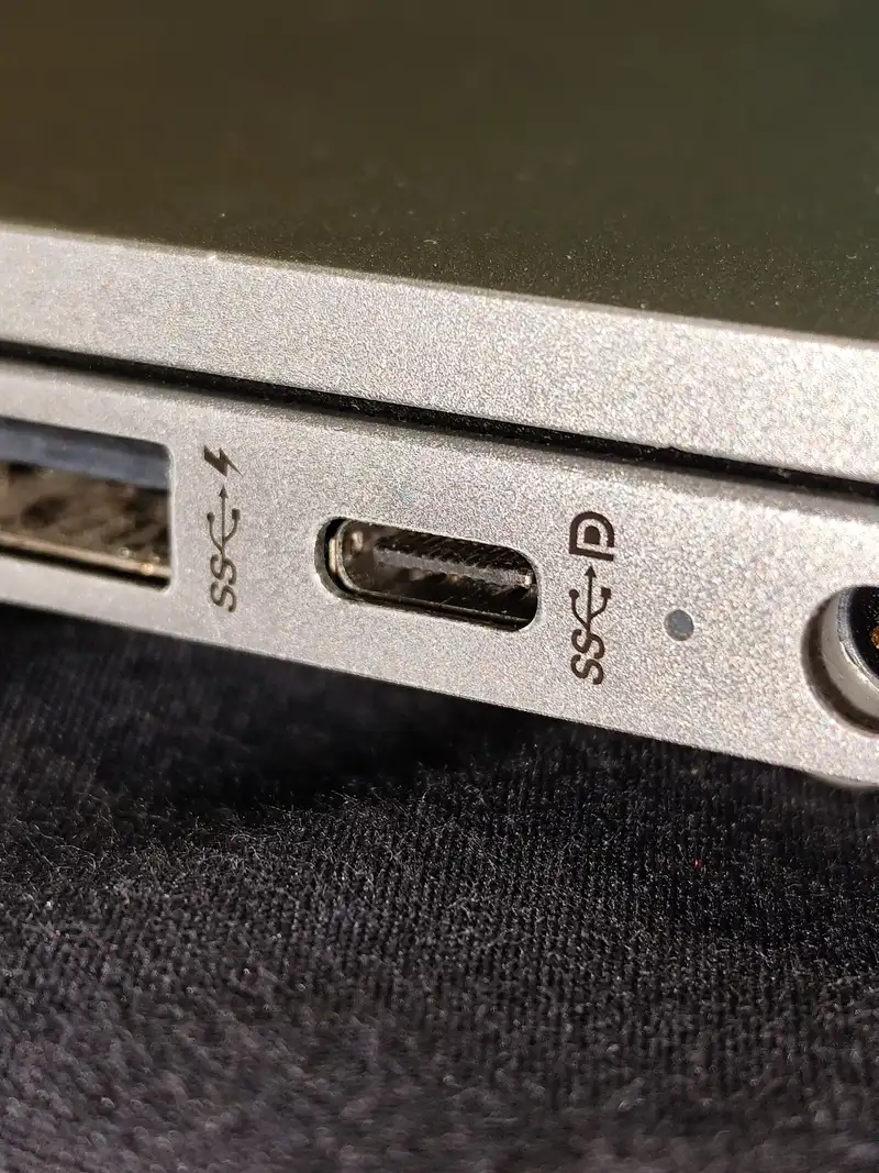 USB-C port on the side of a laptop, the first thing to check when a device is not recognized